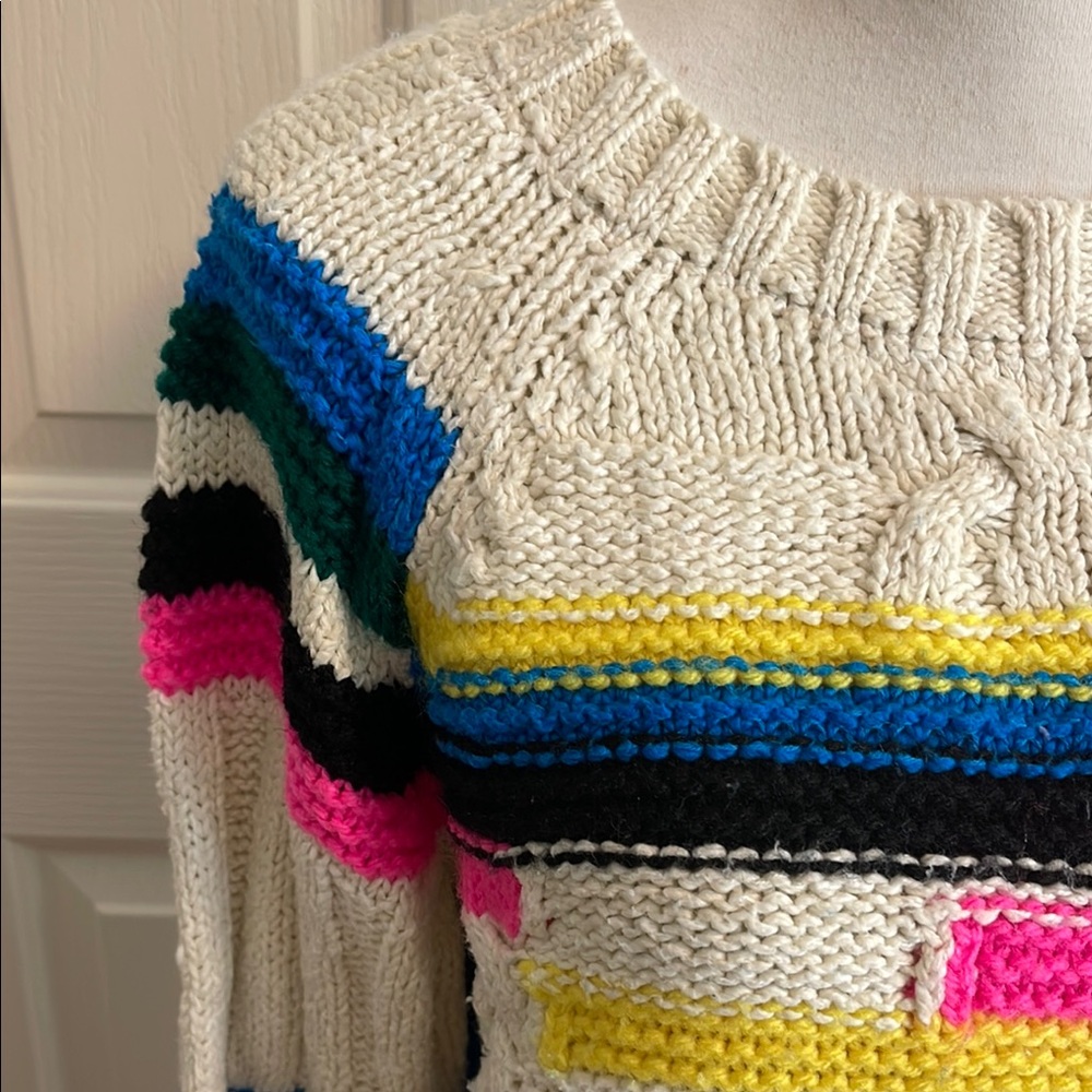MOTHER Itsy Bitsy Intarsia Raglan Colorful Patchwork Crew Neck Sweater - Picture 2 of 11